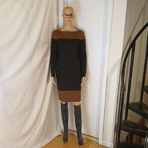 Elegant NWT Ralph Lauren Black and Brown Colorblock Dress